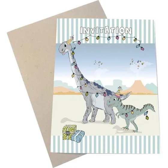 Mouse & Pen Invitationer Fødselsdag Dinosaurer 6 stk (A6)