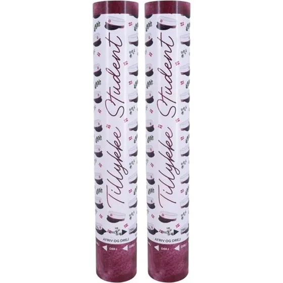 Konfettirør 2-pak rød/hvid med danske flag, 30 cm