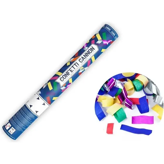 Konfettirør 40 cm med metallic og papirstreamers