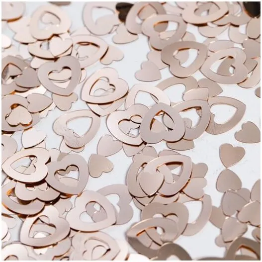 Rosa guld hjertekonfetti med hul 14 g (ca. 1 cm)