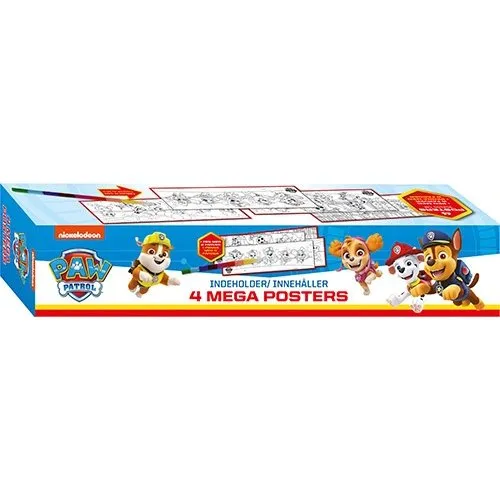 Paw Patrol – Boks med 4 kæmpe plakater og 8-farve pen