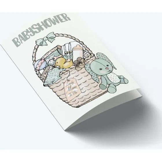 Mouse & Pen Babyshower A7 kort med kanin og kurv