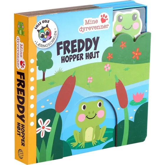 Freddy Hopper Højt – billedbog med hoppefrø og søg-og-find