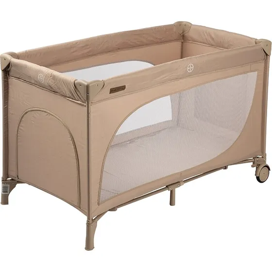 Babytrold Rejseseng med åbning og hjul, Khaki 124x65x75 cm