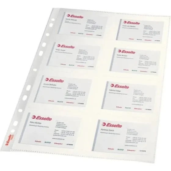 Esselte Plastlomme til visitkort A4, klar, 16 kort, 10 stk