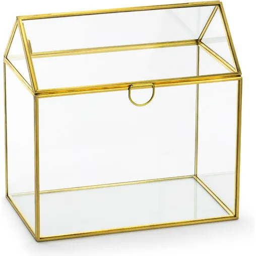 Guld kortholder i glas (husformet) 13×21×21 cm