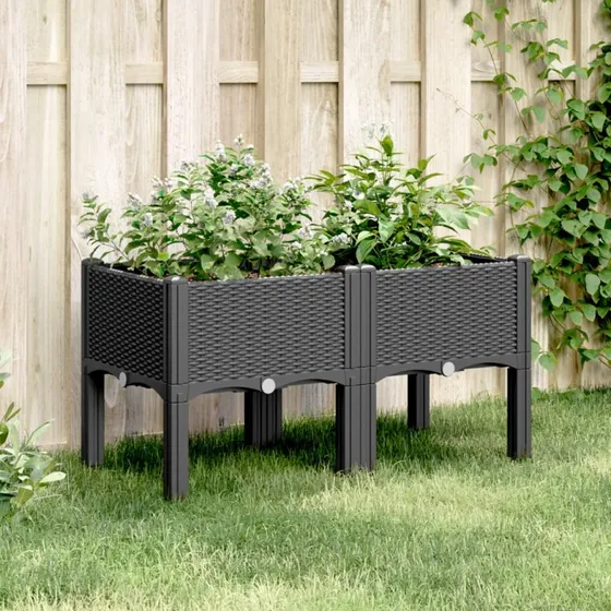 Plantekasse med ben 80x40x42 cm, sort (PP, rattanlook)