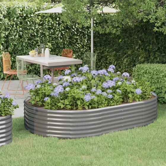 Plantekasse i galvaniseret stål 214x140x36 cm – grå