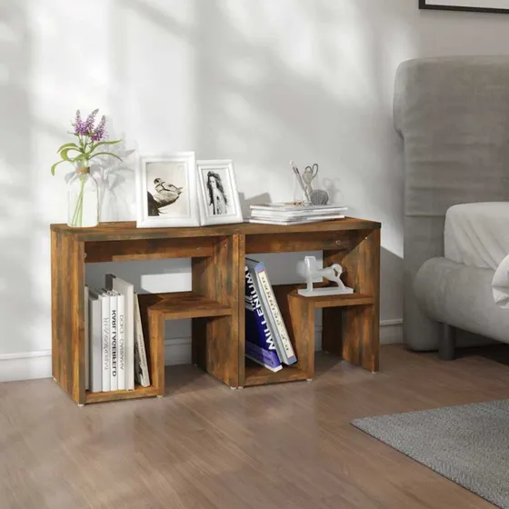 Sengeborde 2 stk. 40x30x40 cm - konstrueret træ, røget egetræ