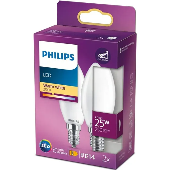 Philips 2-pak LED E14 Kronelys 25W (250 lm) varm hvid
