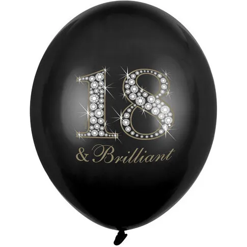 Brilliant 6 stk. fødselsdagsballoner 12" (30 cm) – Sort/Guld