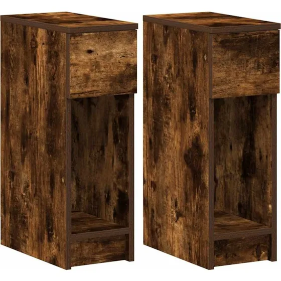 Sengeborde med skuffe 2 stk, røget egetræ 20x36x60 cm