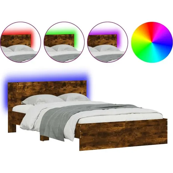 Sengeramme 120x190 cm med LED-sengegavl i røget egetræ