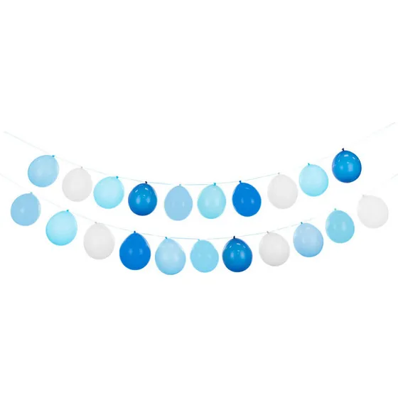 Ballonguirlande 20 stk. Lyseblå & Hvid Mix med satinbånd