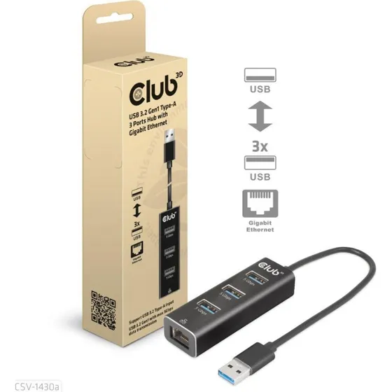 Club 3D CSV-1430A 4-i-1 USB-A Hub med Gigabit Ethernet
