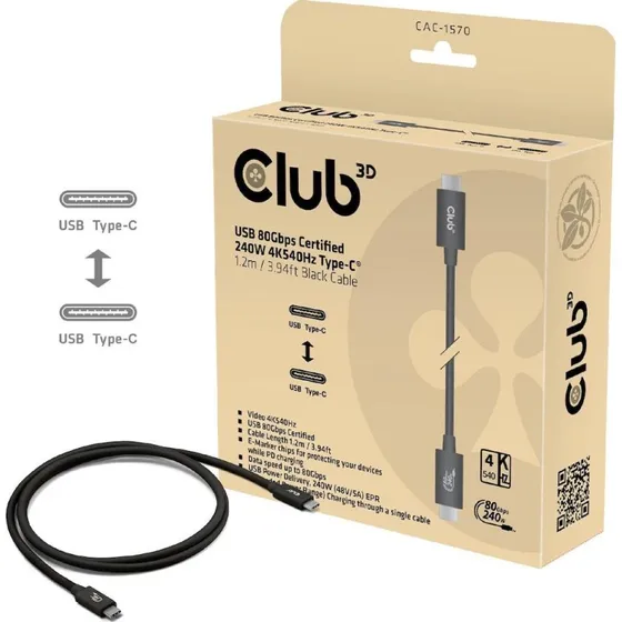Club3D USB4 USB-C kabel 1,2 m 240W 80Gbps 8K240Hz