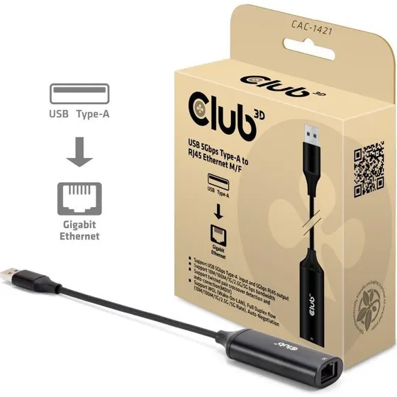 Club 3D USB-A til RJ45 5Gbps netvrksadapter 24,5 cm