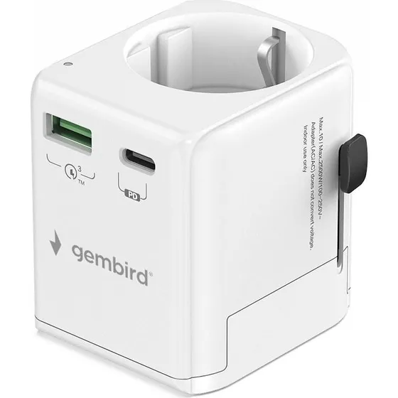 Gembird jordet universal rejseadapter med USB (20W)
