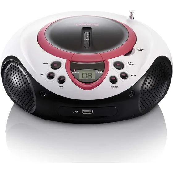 Lenco SCD-38 Brbar FM-radio med CD & USB, Pink