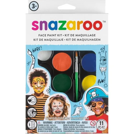 Snazaroo Adventure ansigtsmalesæt – 8 farver, pensel & svamp