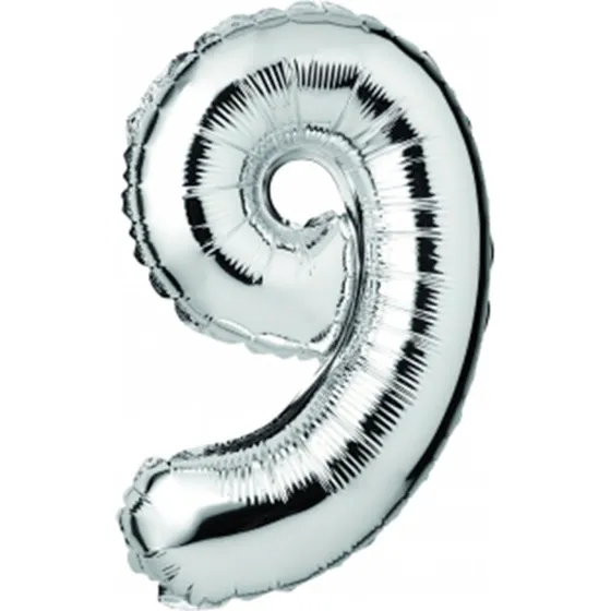 Folieballon 9 sølv 60 cm