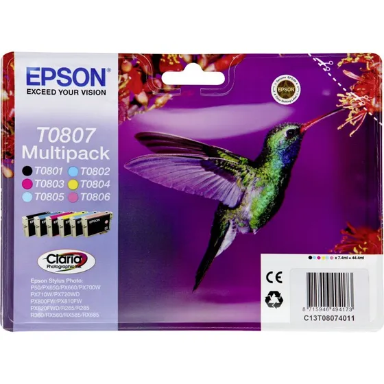 Epson T0807 6-pak blkpatroner  Sort/C/M/Y/LC/LM