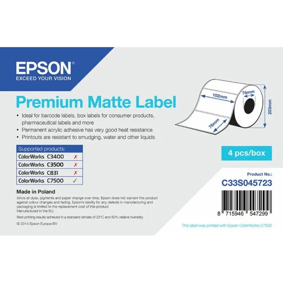 Epson Premium matte etiketter 102x76 mm  6280 stk