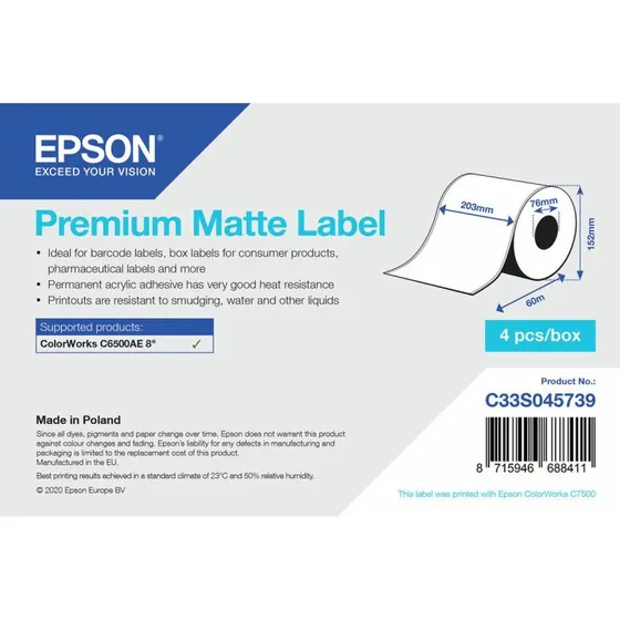 Epson Premium Matte etiketrulle 203 mm x 60 m  hvid