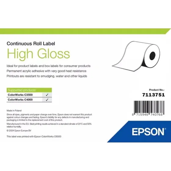 Epson fortlbende high-gloss rulleetiketter 7,6 cm x 33 m