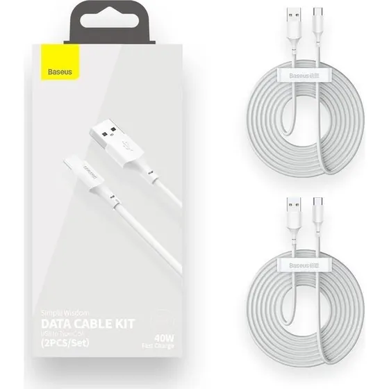 Baseus USB A til USB C kabel 1,5 m (2-pak) Hvid