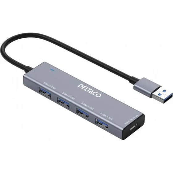 DELTACO USB 3.0 Hub 4 porte - Aluminium, 5 Gbps