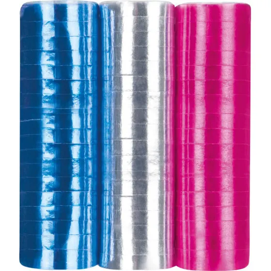 Disco Fever 3 metalliske streamere, blå/sølv/lyserød (3×4 m)