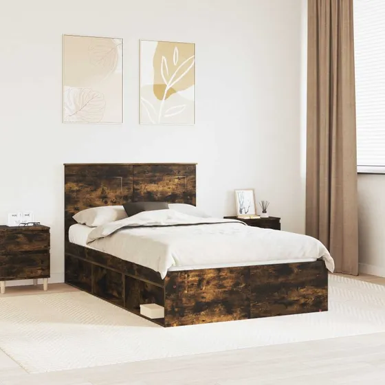 Sengestel 135x190 cm i røget eg – massiv fyrretræ