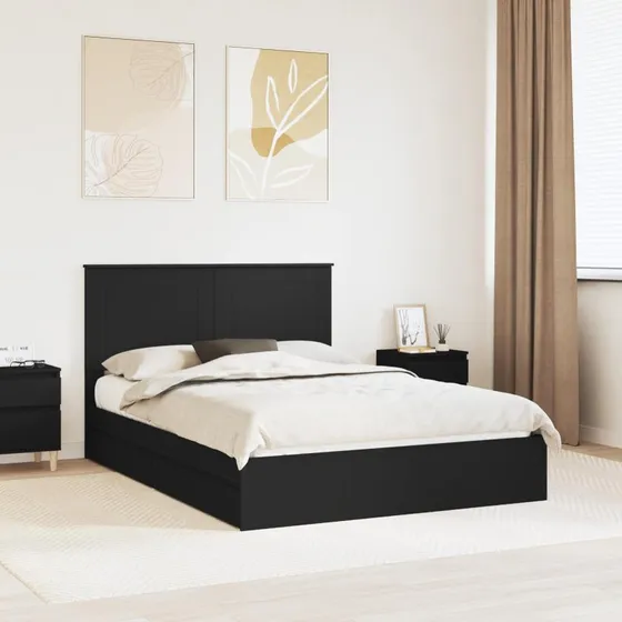 Opbevaringsseng 150x200 cm Sort - Ramme i konstrueret træ