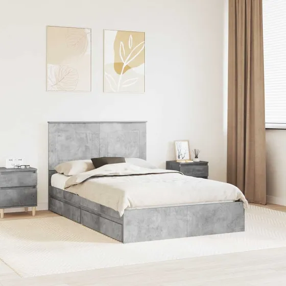 Opbevaringsseng 135x190 cm Betongrå - Konstrueret træ