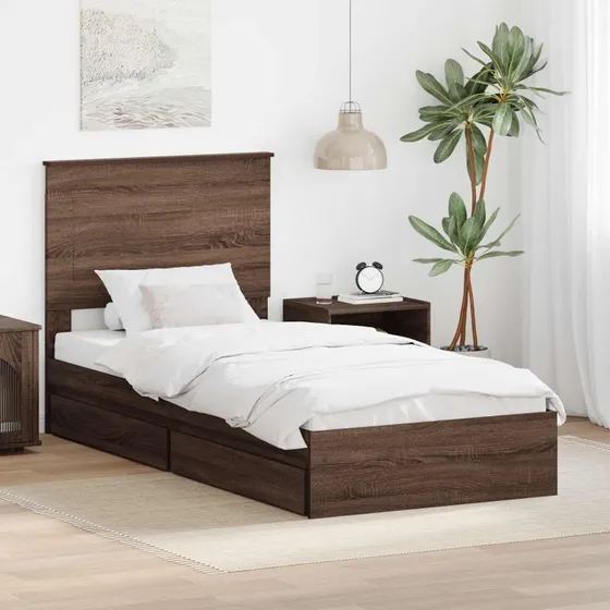 Opbevaringsseng 90x190 cm – Brun eg, med skuffe