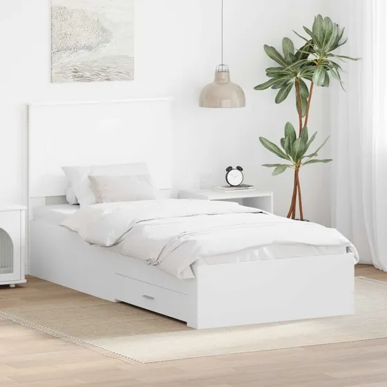 Sengestel med hovedgærde Hvid 90x190 cm – Konstrueret træ