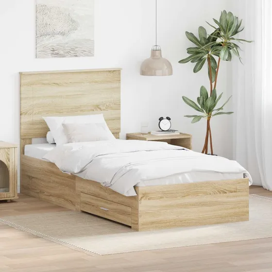 Sengestel 75 x 190 cm Sonoma/Røget Eg med Sølv