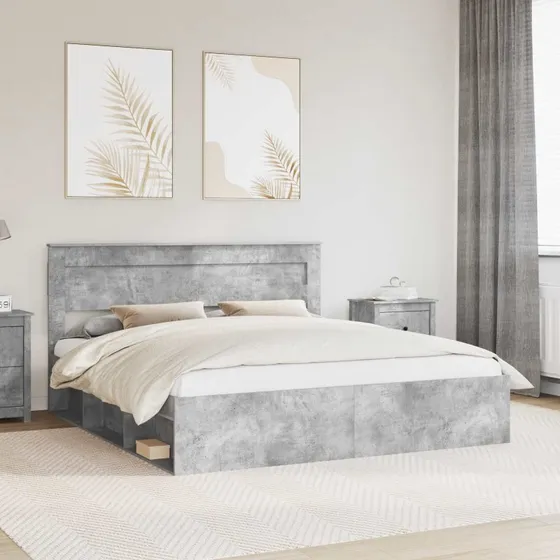 Sengestel 180x200 med hovedgærde i massivt fyrretræ (Beton)