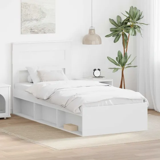 Sengestel med hovedgærde i massiv fyrretræ, Hvid 75x190 cm
