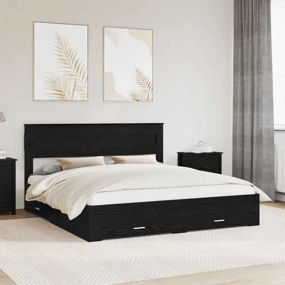Sengestel med opbevaring og hovedgærde 180x200 cm - Sort eg