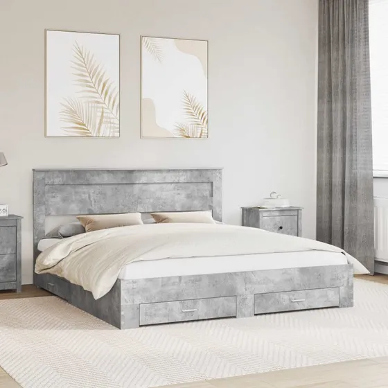 Sengestel 180x200 Beton Grå – Opbevarings-seng i Træ