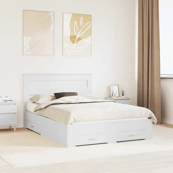 Sengestel med opbevaring 160x200 cm – hvidt træ