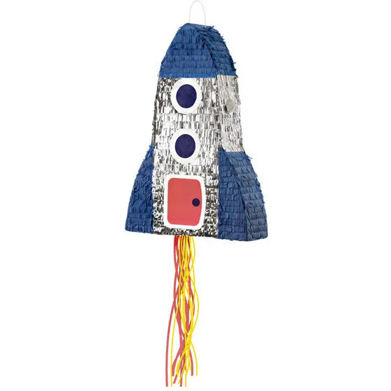 Raket Pinata med flammende hale 69,5 cm – blå/sølv