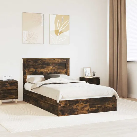 Opbevaringsseng Røget eg 120x190 cm - sengestel med skuffe