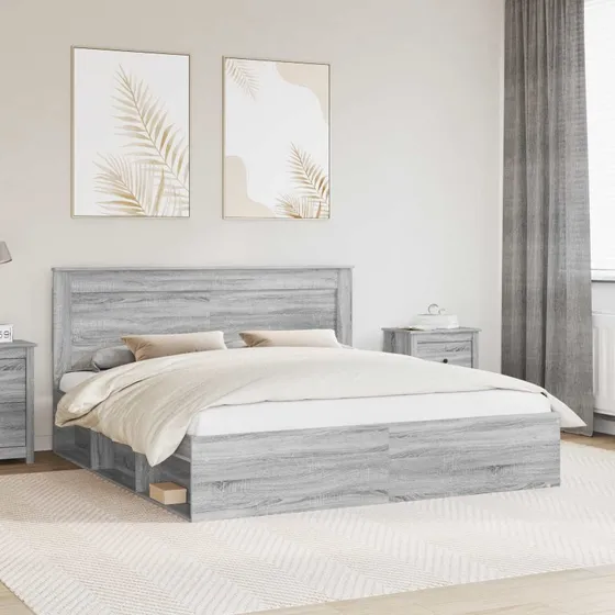 Sengestel 200x200 cm Sonoma grå – Massiv fyrretræ