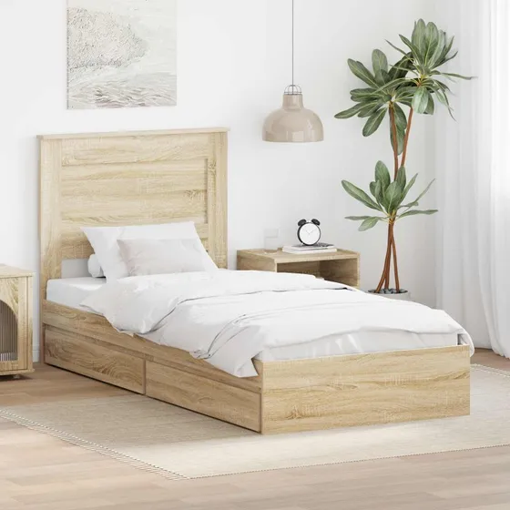Opbevaringsseng 90x200 Sonoma eg – sengestel med skuffe