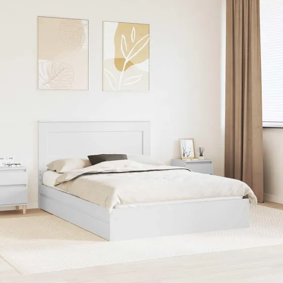 Opbevaringsseng 160x200 cm hvid med skuffe - konstrueret træ