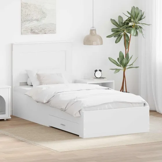 Sengestel med skuffer 75x190 cm – Hvid/Sølv, Konstrueret træ