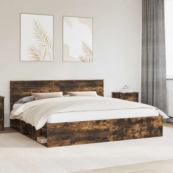Sengestel Røget Eg med Hovedgærde 200x200 cm